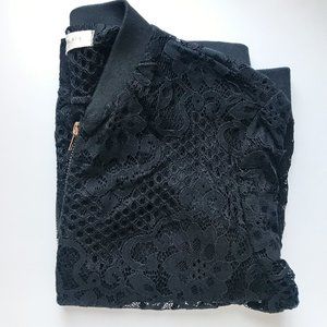 Sophie Rue Sheer Black Lace Jacket | Bomber Style with Zipper | Size Small